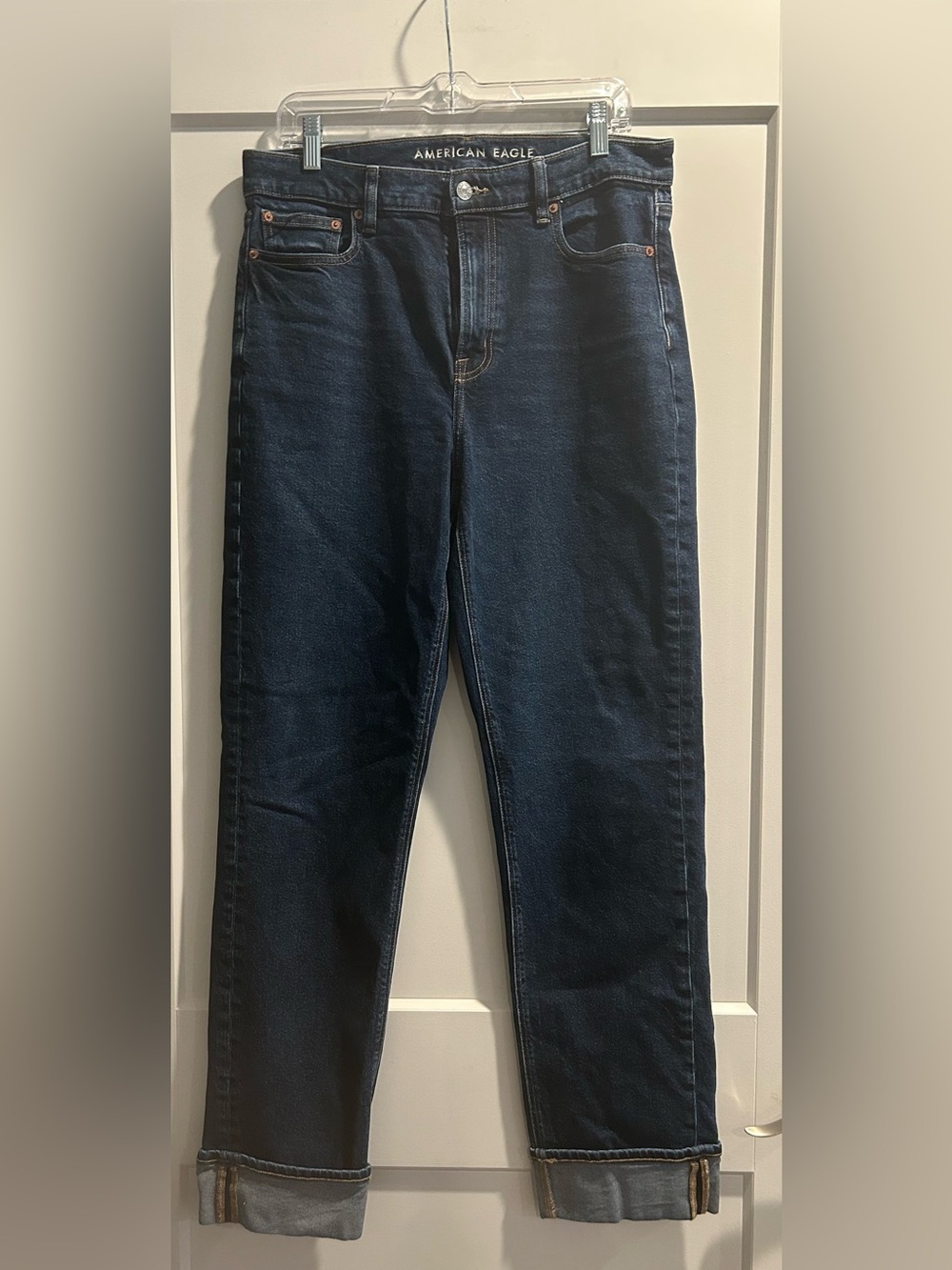 American Eagle Outfitters Dark Blue super high rise Straight Leg Jeans